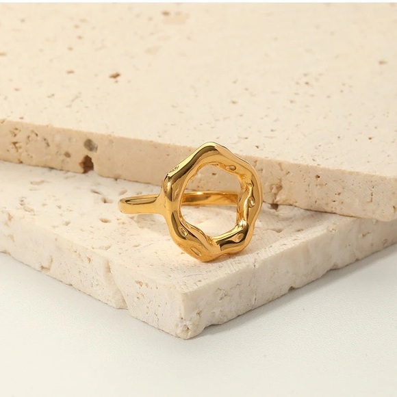 24K Gold Melted Circle Ring*Minimalist Ring*Waterproof Ring*Round Ring* - Picture 2 of 4
